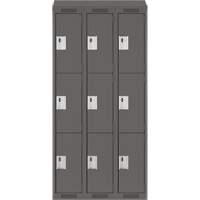 Clean Line Lockers, 3 -tier, Bank of 3, 36" x 18" x 78", Steel, Charcoal, Rivet (Assembled) NTL Industrial