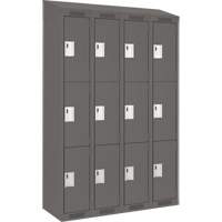 Clean Line Lockers, 3 -tier, Bank of 4, 48" x 18" x 78", Steel, Charcoal, Rivet (Assembled) NTL Industrial