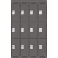 Clean Line Lockers, 3 -tier, Bank of 4, 48" x 18" x 78", Steel, Charcoal, Rivet (Assembled) NTL Industrial