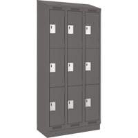 Clean Line Lockers, 3 -tier, Bank of 3, 36" x 18" x 82", Steel, Charcoal, Rivet (Assembled) NTL Industrial