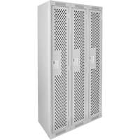 Clean Line Lockers, Bank of 3, 36" x 12" x 72", Steel, Grey, Rivet (Assembled), Perforated NTL Industrial