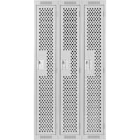 Clean Line Lockers, Bank of 3, 36" x 12" x 72", Steel, Grey, Rivet (Assembled), Perforated NTL Industrial