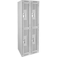 Clean Line Lockers, 2 -tier, Bank of 2, 24" x 12" x 72", Steel, Grey, Rivet (Assembled), Perforated NTL Industrial