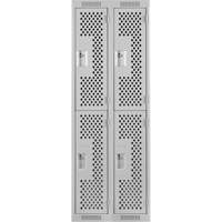 Clean Line Lockers, 2 -tier, Bank of 2, 24" x 12" x 72", Steel, Grey, Rivet (Assembled), Perforated NTL Industrial