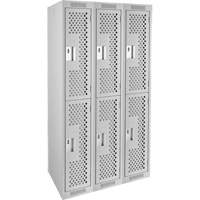 Clean Line Lockers, 2 -tier, Bank of 3, 36" x 12" x 72", Steel, Grey, Rivet (Assembled), Perforated NTL Industrial