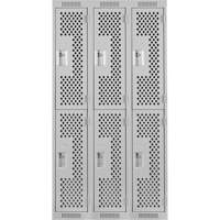 Clean Line Lockers, 2 -tier, Bank of 3, 36" x 12" x 72", Steel, Grey, Rivet (Assembled), Perforated NTL Industrial