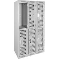 Clean Line Lockers, 2 -tier, Bank of 3, 36" x 12" x 72", Steel, Grey, Rivet (Assembled), Perforated NTL Industrial