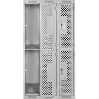 Clean Line Lockers, 2 -tier, Bank of 3, 36" x 12" x 72", Steel, Grey, Rivet (Assembled), Perforated NTL Industrial