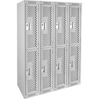 Clean Line Lockers, 2 -tier, Bank of 4, 48" x 15" x 72", Steel, Grey, Rivet (Assembled), Perforated NTL Industrial