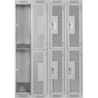 Clean Line Lockers, 2 -tier, Bank of 4, 48" x 15" x 72", Steel, Grey, Rivet (Assembled), Perforated NTL Industrial