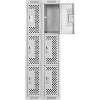 Clean Line Lockers, 3 -tier, Bank of 2, 24" x 12" x 72", Steel, Grey, Rivet (Assembled), Perforated NTL Industrial
