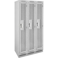 Clean Line Lockers, Bank of 3, 36" x 15" x 76", Steel, Grey, Rivet (Assembled), Perforated NTL Industrial