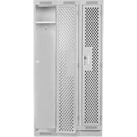 Clean Line Lockers, Bank of 3, 36" x 15" x 76", Steel, Grey, Rivet (Assembled), Perforated NTL Industrial
