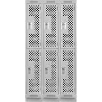Clean Line Lockers, 2 -tier, Bank of 3, 36" x 12" x 76", Steel, Grey, Rivet (Assembled), Perforated NTL Industrial