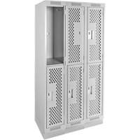 Clean Line Lockers, 2 -tier, Bank of 3, 36" x 12" x 76", Steel, Grey, Rivet (Assembled), Perforated NTL Industrial
