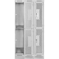 Clean Line Lockers, 2 -tier, Bank of 3, 36" x 12" x 76", Steel, Grey, Rivet (Assembled), Perforated NTL Industrial