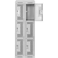Casiers Clean Line, 3 niveaux, Bloc de 2, 24" x 18" x 78", Acier, Gris, Rivet (assembl&eacute;), Perfor&eacute; NTL Industrial