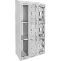 Clean Line Lockers, 3 -tier, Bank of 3, 36" x 18" x 78", Steel, Grey, Rivet (Assembled), Perforated NTL Industrial