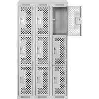 Clean Line Lockers, 3 -tier, Bank of 3, 36" x 18" x 78", Steel, Grey, Rivet (Assembled), Perforated NTL Industrial