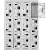 Clean Line Lockers, 3 -tier, Bank of 4, 48" x 18" x 78", Steel, Grey, Rivet (Assembled), Perforated NTL Industrial