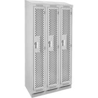 Clean Line Lockers, Bank of 3, 36" x 15" x 82", Steel, Grey, Rivet (Assembled), Perforated NTL Industrial