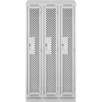 Clean Line Lockers, Bank of 3, 36" x 15" x 82", Steel, Grey, Rivet (Assembled), Perforated NTL Industrial