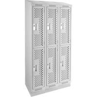 Casiers Clean Line, 2 niveaux, Bloc de 3, 36" x 12" x 82", Acier, Gris, Rivet (assembl&eacute;), Perfor&eacute; NTL Industrial