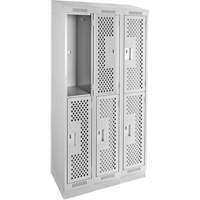 Casiers Clean Line, 2 niveaux, Bloc de 3, 36" x 12" x 82", Acier, Gris, Rivet (assembl&eacute;), Perfor&eacute; NTL Industrial