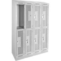 Clean Line Lockers, 2 -tier, Bank of 4, 48" x 18" x 82", Steel, Grey, Rivet (Assembled), Perforated NTL Industrial