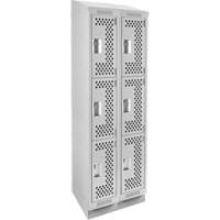 Clean Line Lockers, 3 -tier, Bank of 2, 24" x 15" x 82", Steel, Grey, Rivet (Assembled), Perforated NTL Industrial