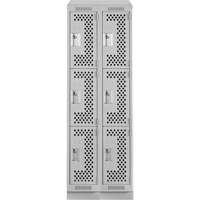 Clean Line Lockers, 3 -tier, Bank of 2, 24" x 15" x 82", Steel, Grey, Rivet (Assembled), Perforated NTL Industrial