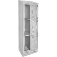 Clean Line Lockers, 3 -tier, Bank of 2, 24" x 15" x 82", Steel, Grey, Rivet (Assembled), Perforated NTL Industrial