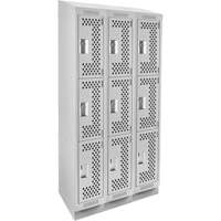 Clean Line Lockers, 3 -tier, Bank of 3, 36" x 15" x 82", Steel, Grey, Rivet (Assembled), Perforated NTL Industrial