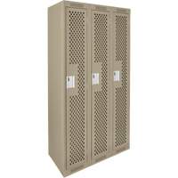 Clean Line Lockers, Bank of 3, 36" x 12" x 72", Steel, Beige, Rivet (Assembled), Perforated NTL Industrial