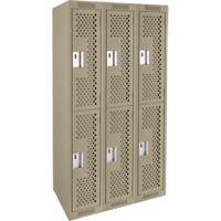 Clean Line Lockers, 2 -tier, Bank of 3, 36" x 12" x 72", Steel, Beige, Rivet (Assembled), Perforated NTL Industrial