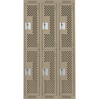 Clean Line Lockers, 2 -tier, Bank of 3, 36" x 12" x 72", Steel, Beige, Rivet (Assembled), Perforated NTL Industrial
