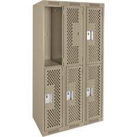 Clean Line Lockers, 2 -tier, Bank of 3, 36" x 12" x 72", Steel, Beige, Rivet (Assembled), Perforated NTL Industrial