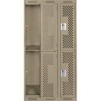 Clean Line Lockers, 2 -tier, Bank of 3, 36" x 12" x 72", Steel, Beige, Rivet (Assembled), Perforated NTL Industrial
