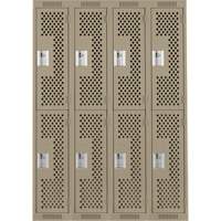 Clean Line Lockers, 2 -tier, Bank of 4, 48" x 12" x 72", Steel, Beige, Rivet (Assembled), Perforated NTL Industrial