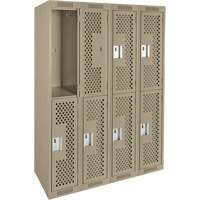 Clean Line Lockers, 2 -tier, Bank of 4, 48" x 12" x 72", Steel, Beige, Rivet (Assembled), Perforated NTL Industrial