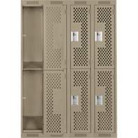 Clean Line Lockers, 2 -tier, Bank of 4, 48" x 12" x 72", Steel, Beige, Rivet (Assembled), Perforated NTL Industrial