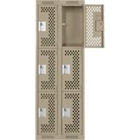 Clean Line Lockers, 3 -tier, Bank of 2, 24" x 12" x 72", Steel, Beige, Rivet (Assembled), Perforated NTL Industrial