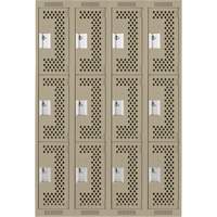 Clean Line Lockers, 3 -tier, Bank of 4, 48" x 12" x 72", Steel, Beige, Rivet (Assembled), Perforated NTL Industrial