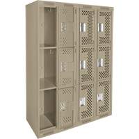 Clean Line Lockers, 3 -tier, Bank of 4, 48" x 12" x 72", Steel, Beige, Rivet (Assembled), Perforated NTL Industrial