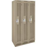 Clean Line Lockers, Bank of 3, 36" x 15" x 76", Steel, Beige, Rivet (Assembled), Perforated NTL Industrial
