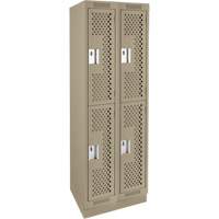 Clean Line Lockers, 2 -tier, Bank of 2, 24" x 12" x 76", Steel, Beige, Rivet (Assembled), Perforated NTL Industrial