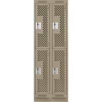 Clean Line Lockers, 2 -tier, Bank of 2, 24" x 12" x 76", Steel, Beige, Rivet (Assembled), Perforated NTL Industrial