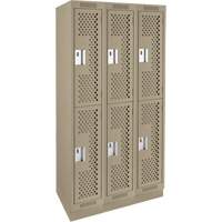 Clean Line Lockers, 2 -tier, Bank of 3, 36" x 12" x 76", Steel, Beige, Rivet (Assembled), Perforated NTL Industrial