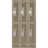 Clean Line Lockers, 2 -tier, Bank of 3, 36" x 12" x 76", Steel, Beige, Rivet (Assembled), Perforated NTL Industrial