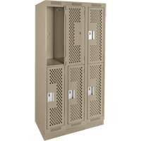Clean Line Lockers, 2 -tier, Bank of 3, 36" x 12" x 76", Steel, Beige, Rivet (Assembled), Perforated NTL Industrial